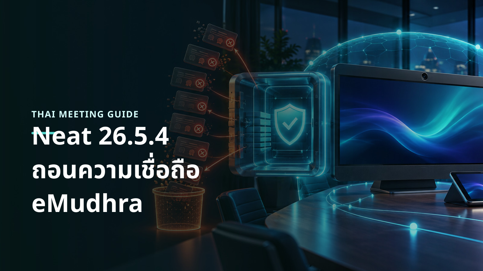 ภาพแนวคิดอุปกรณ์ห้องประชุมถอนใบรับรองดิจิทัลที่มีความเสี่ยงออกจากขอบเขตความเชื่อถือของระบบ