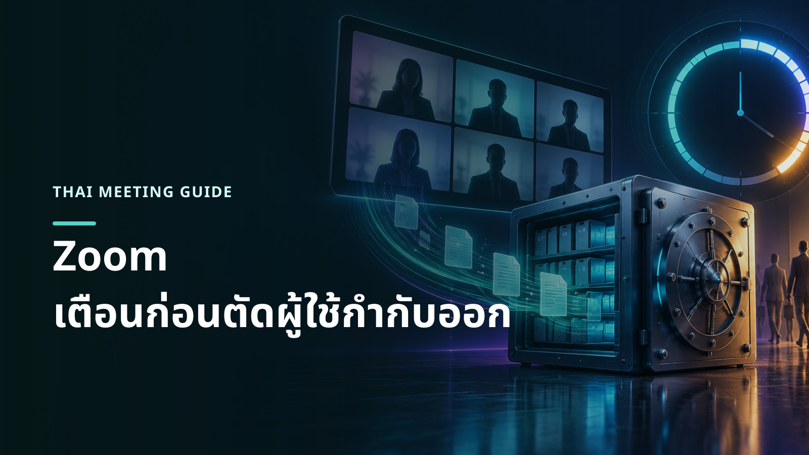 ภาพแนวคิดระบบเก็บข้อมูลการประชุม ตัวจับเวลานับถอยหลัง และผู้ร่วมประชุมที่ออกจากระบบเมื่อครบเวลา